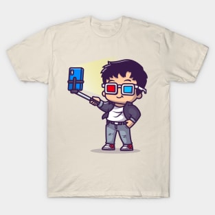 Cool Boy Taking Selfie With Phone Cartoon T-Shirt